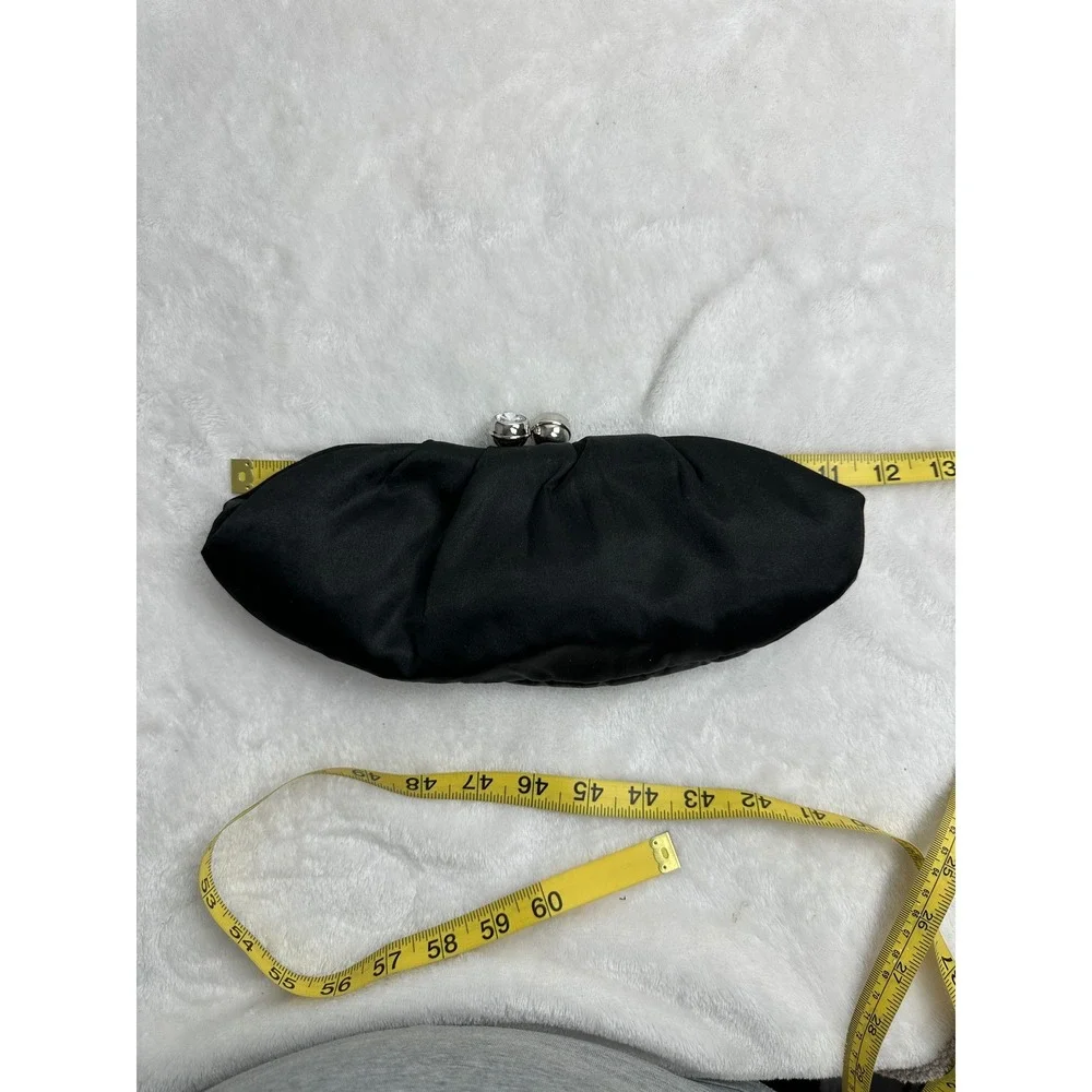 Unbranded Evening Clutch Women Small Black Satin Rhinestone Kiss Lock